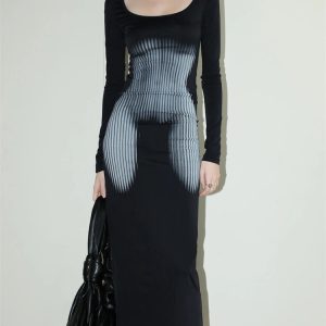 3D Body Print Maxi Dress - Y2K Fashion, Coquette Style, Aesthetic Vibes