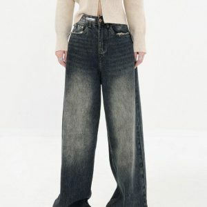 Acubi Wide Leg Dark Jeans - Y2K Fashion & Coquette Style Essential