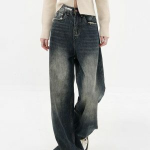 Acubi Wide Leg Dark Jeans - Y2K Fashion & Coquette Style Essential