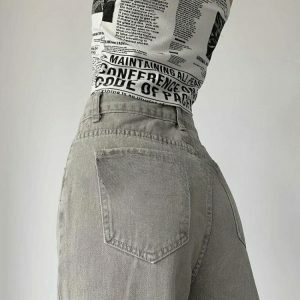 Acubi Y2K Straight Leg Gray Jeans - Dark Coquette Aesthetic Style