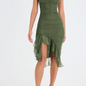 Asymmetric Ruffled Mesh Mini Dress - Y2K Fashion & Coquette Style