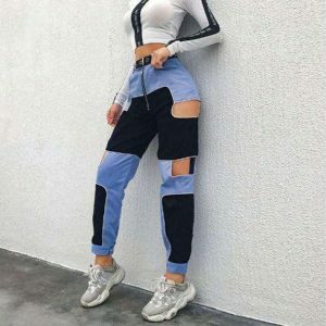 Blue High Waisted Trousers - Y2K Fashion, Coquette Style, Aesthetic Outfit