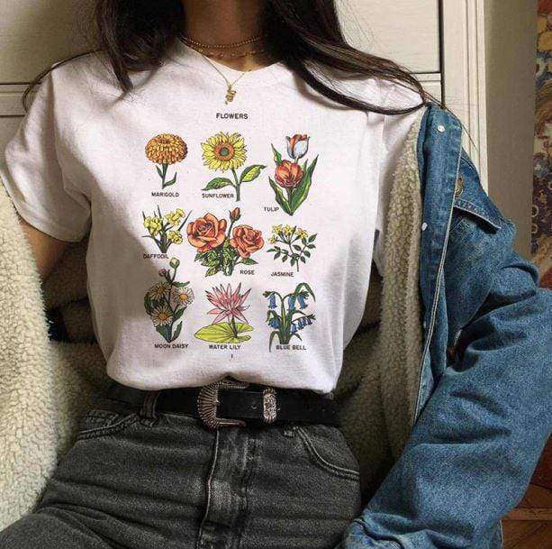 Botanical Wildflower Print T-Shirt - Y2K Aesthetic Coquette Style