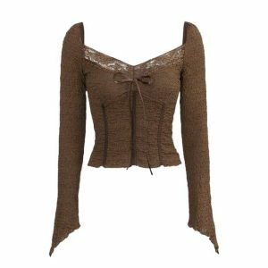 Brown Fairycore Top - Y2K Fashion, Coquette Style, Aesthetic Clothing