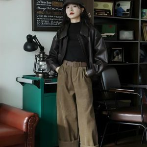 Brown Faux Leather Jacket - Y2K Fashion, Coquette Style, Aesthetic Vibes