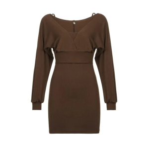 Brown Knitted Mini Dress - Y2K Fashion, Coquette Style, Aesthetic Outfit