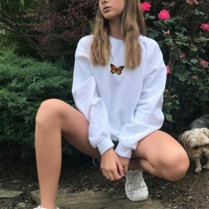 Butterfly White Sweatshirt - Y2K Fashion, Coquette Style, Aesthetic Vibes