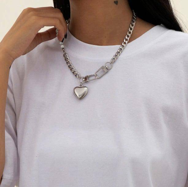 Chunky Heart Necklace - Y2K Fashion, Coquette Style, Aesthetic Jewelry