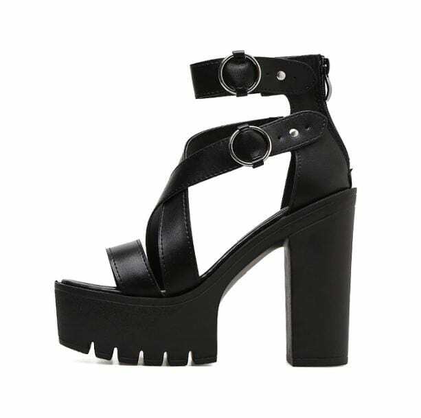 Chunky Round Buckle High Heels - Y2K Fashion & Coquette Style Footwear