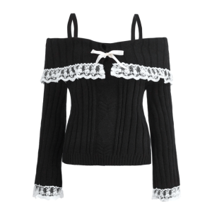 Coquette Off Shoulder Sweater - Y2K Fashion & Aesthetic Style