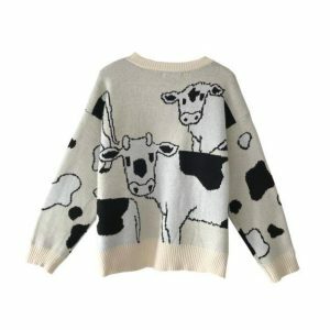 Coquette Style Lazy Cow Sweater - Y2K Fashion & Aesthetic Outfits