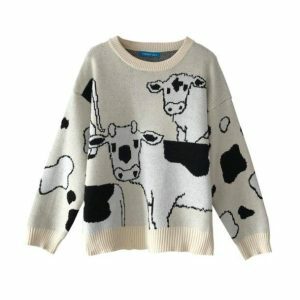 Coquette Style Lazy Cow Sweater - Y2K Fashion & Aesthetic Outfits