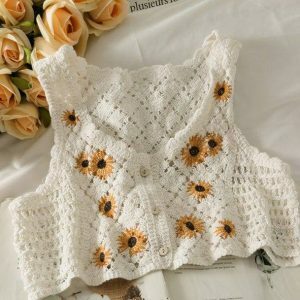 Cottagecore Knitted Crop Top - Y2K Fashion, Coquette Style, Aesthetic Wear