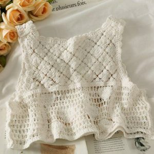 Cottagecore Knitted Crop Top - Y2K Fashion, Coquette Style, Aesthetic Wear