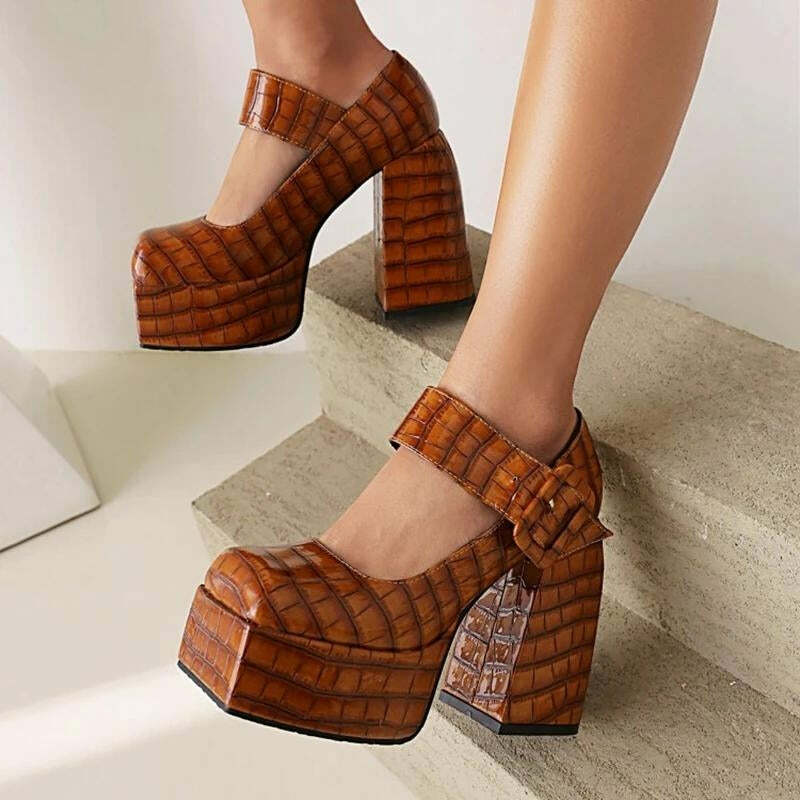 Crocodile Square Toe Platform Heels for Y2K, Coquette & Aesthetic Styles