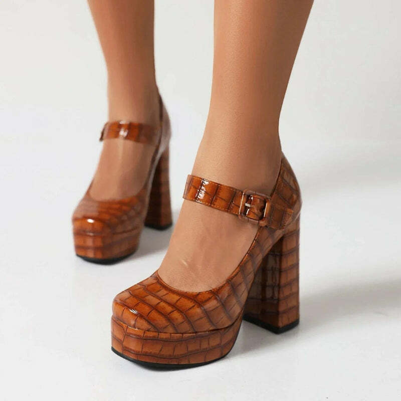 Crocodile Square Toe Platform Heels for Y2K, Coquette & Aesthetic Styles