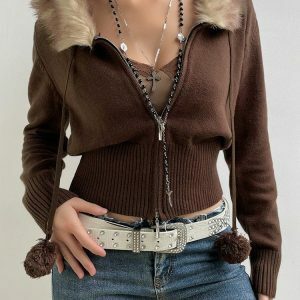 Cropped Zip-Up Cardigan in Y2K Fashion & Coquette Aesthetic Styles