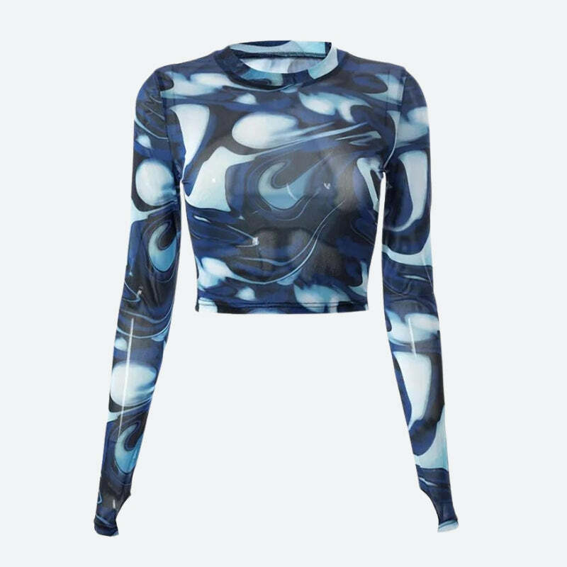 Cyberpunk Blue Aura Sheer Top - Y2K Fashion & Coquette Style Essential