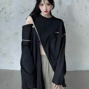 Cyberpunk Cross Zip-Up Top | Y2K Fashion & Coquette Aesthetic Style