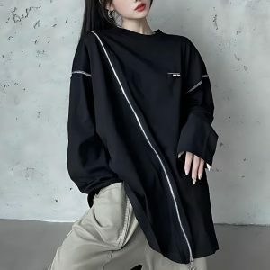 Cyberpunk Cross Zip-Up Top | Y2K Fashion & Coquette Aesthetic Style