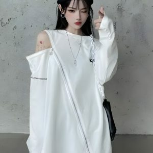 Cyberpunk Cross Zip-Up Top | Y2K Fashion & Coquette Aesthetic Style