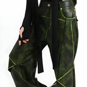 Cyberpunk Forest Faux Leather Pants - Y2K Fashion & Coquette Style