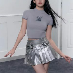 Cyberpunk Metallic Mini Skirt - Y2K Fashion & Coquette Style Essential