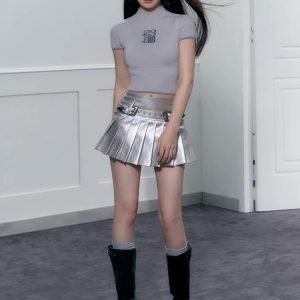 Cyberpunk Metallic Mini Skirt - Y2K Fashion & Coquette Style Essential