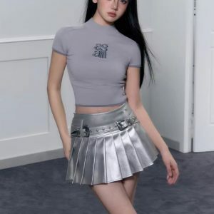 Cyberpunk Metallic Mini Skirt - Y2K Fashion & Coquette Style Essential