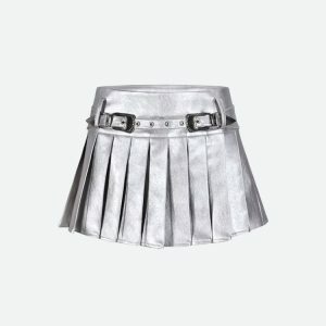 Cyberpunk Metallic Mini Skirt - Y2K Fashion & Coquette Style Essential