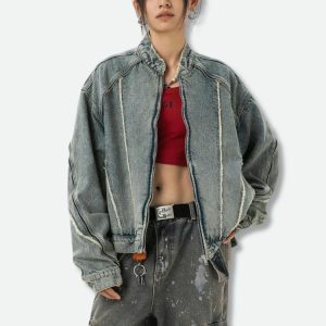 Cyberpunk Y2K Denim Jacket - Acubi Style with Coquette Aesthetic