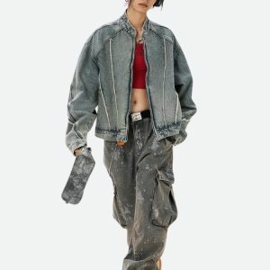 Cyberpunk Y2K Denim Jacket - Acubi Style with Coquette Aesthetic