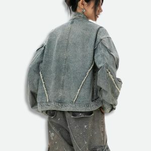 Cyberpunk Y2K Denim Jacket - Acubi Style with Coquette Aesthetic