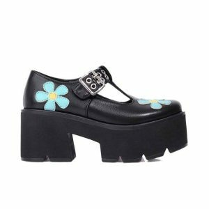 Daisy Chunky Heel Shoes - Y2K Fashion, Coquette Style, Aesthetic Footwear