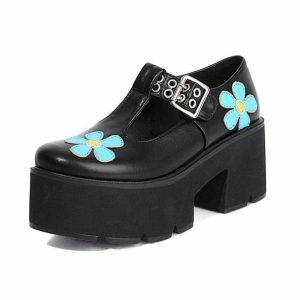 Daisy Chunky Heel Shoes - Y2K Fashion, Coquette Style, Aesthetic Footwear