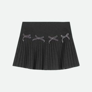 Dark Academia Bow Pleated Mini Skirt | Y2K Fashion & Coquette Style