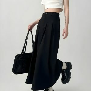 Dark Academia Pleated Midi Skirt - Y2K Fashion & Coquette Style