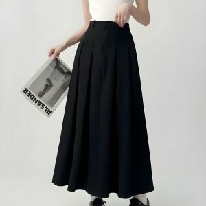 Dark Academia Pleated Midi Skirt - Y2K Fashion & Coquette Style