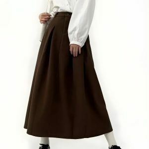 Dark Academia Pleated Midi Skirt - Y2K Fashion & Coquette Style