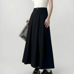 Dark Academia Pleated Midi Skirt - Y2K Fashion & Coquette Style