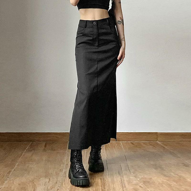 Dark Academia Side Slit Maxi Skirt | Y2K Fashion & Coquette Style