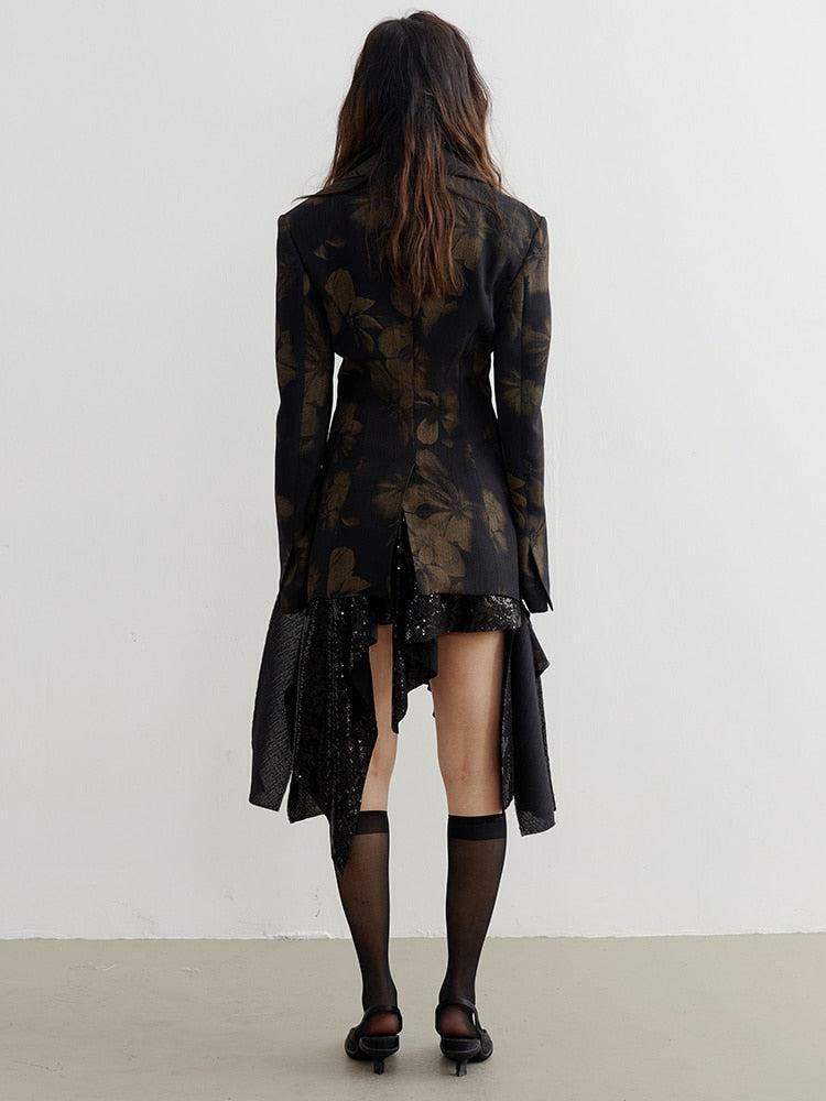 Dark Floral Asymmetric Blazer - Y2K Fashion & Coquette Style Essential