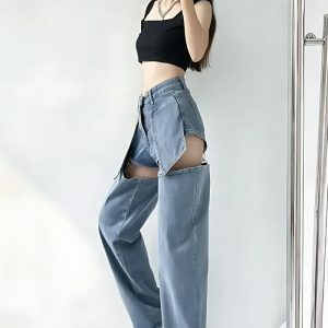 Detachable Straight Leg Jeans - Y2K Fashion & Coquette Style Essential