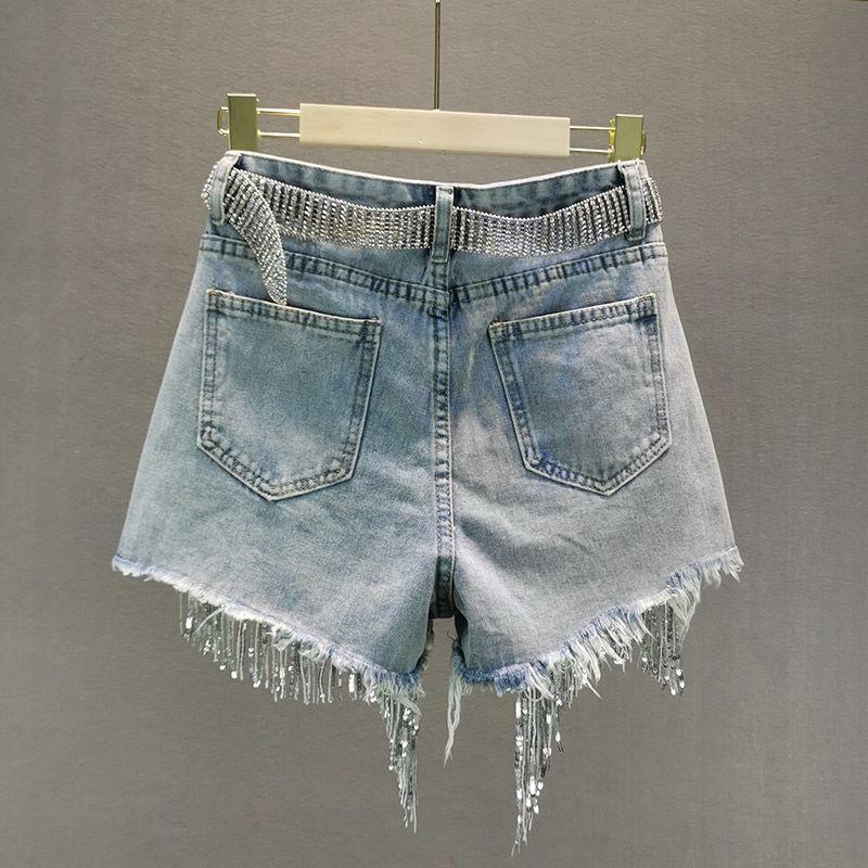 Disco Cowgirl Rhinestone Fringe Y2K Denim Shorts for Aesthetic Outfits