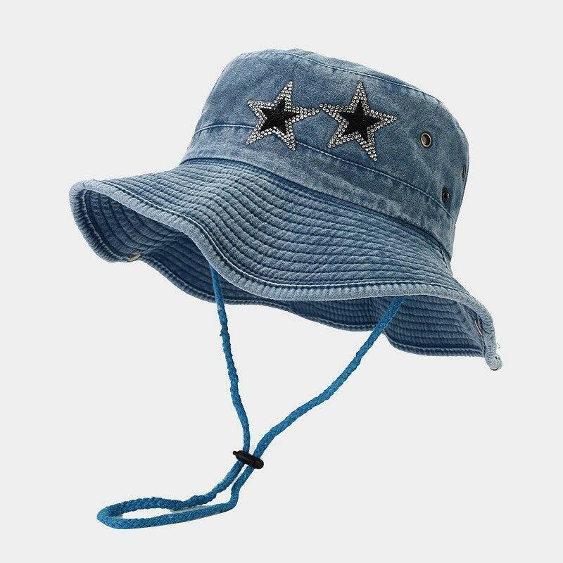 Disco Cowgirl Star Print Denim Hat - Y2K Fashion & Coquette Style