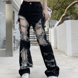 Distressed Black Jeans - Y2K Fashion, Coquette Style, and Aesthetic Vibes