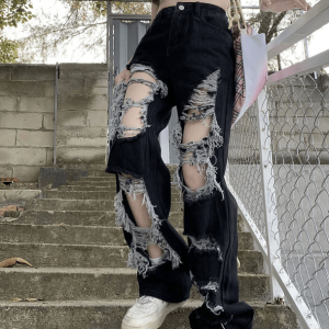 Distressed Black Jeans - Y2K Fashion, Coquette Style, and Aesthetic Vibes