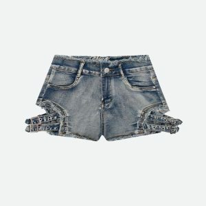 Distressed Cut Out Denim Shorts - Y2K Fashion & Coquette Style Essential