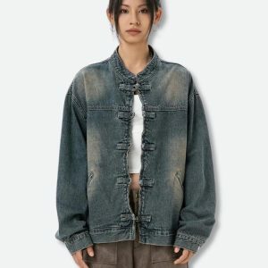 Distressed Denim Jacket - Y2K Fashion, Coquette Style, Aesthetic Vibes