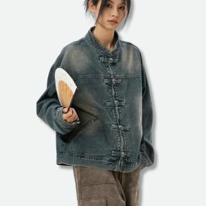 Distressed Denim Jacket - Y2K Fashion, Coquette Style, Aesthetic Vibes